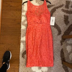 Theia Couture Coral Lace Dress, NWT, size 2
